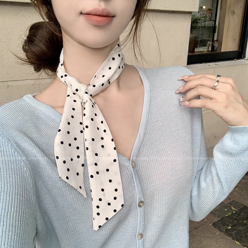 韩系温柔飘带波点丝巾女颈带头绳发带2025新款高级感领巾长条丝带