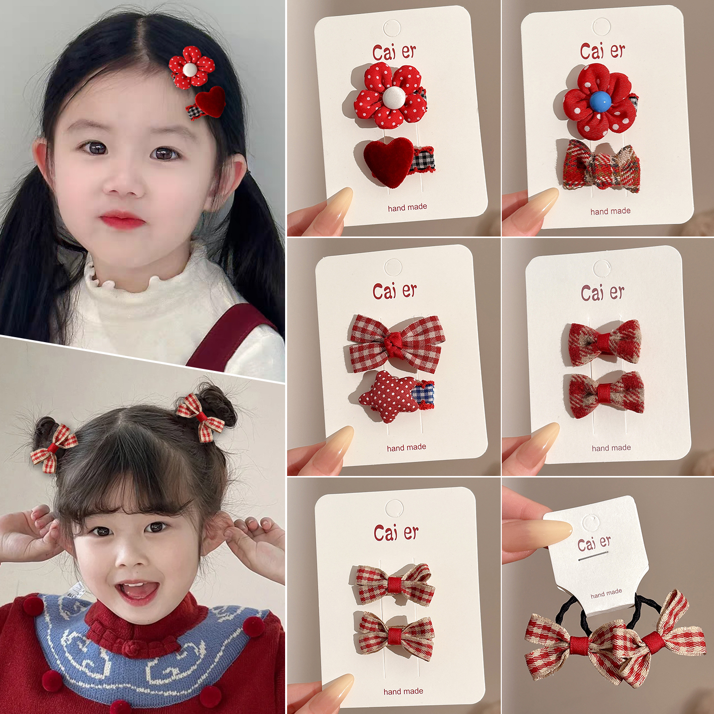 新年红色发夹女儿童前额刘海夹子