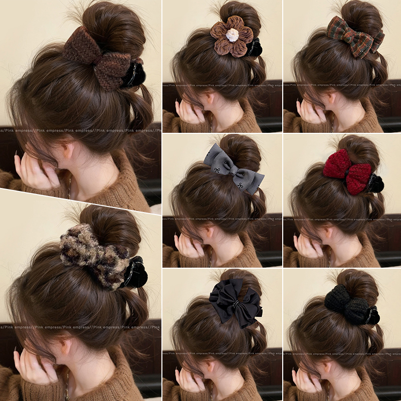 蝴蝶结丸子头抓夹女高级感发夹