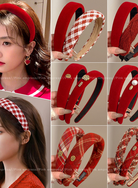 新年红色发箍女高颅顶2026新款日常外戴压发卡高级感过年喜庆头箍