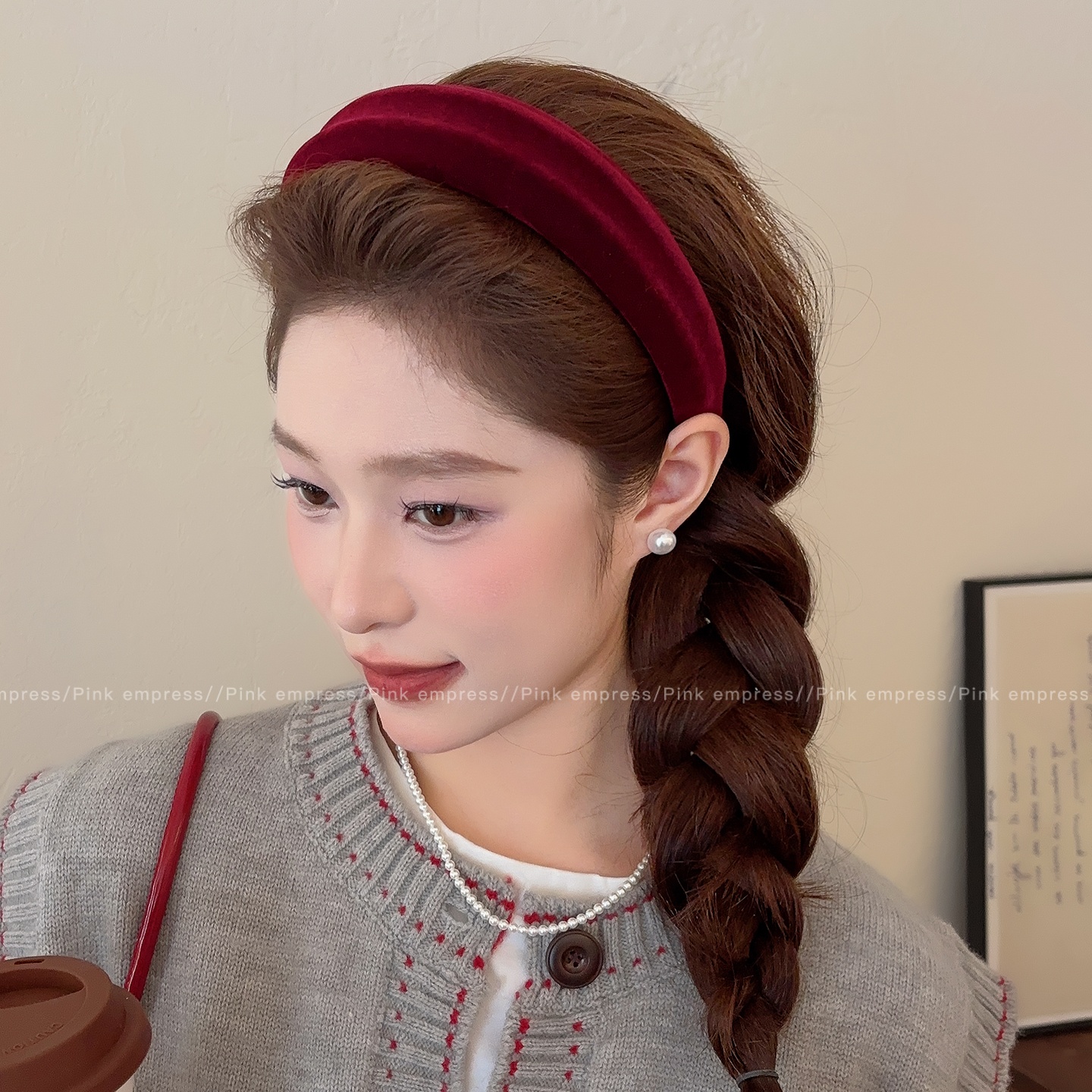 安可拉红宽边丝绒发箍女2025新款