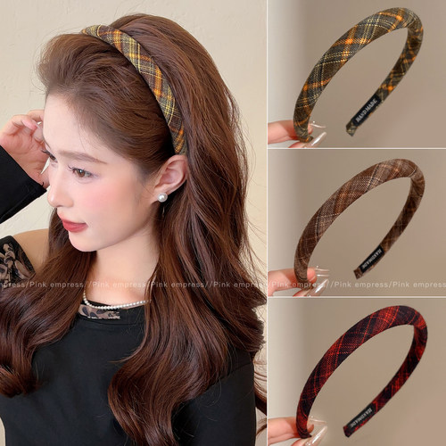秋冬格纹发箍女2025新款高颅顶