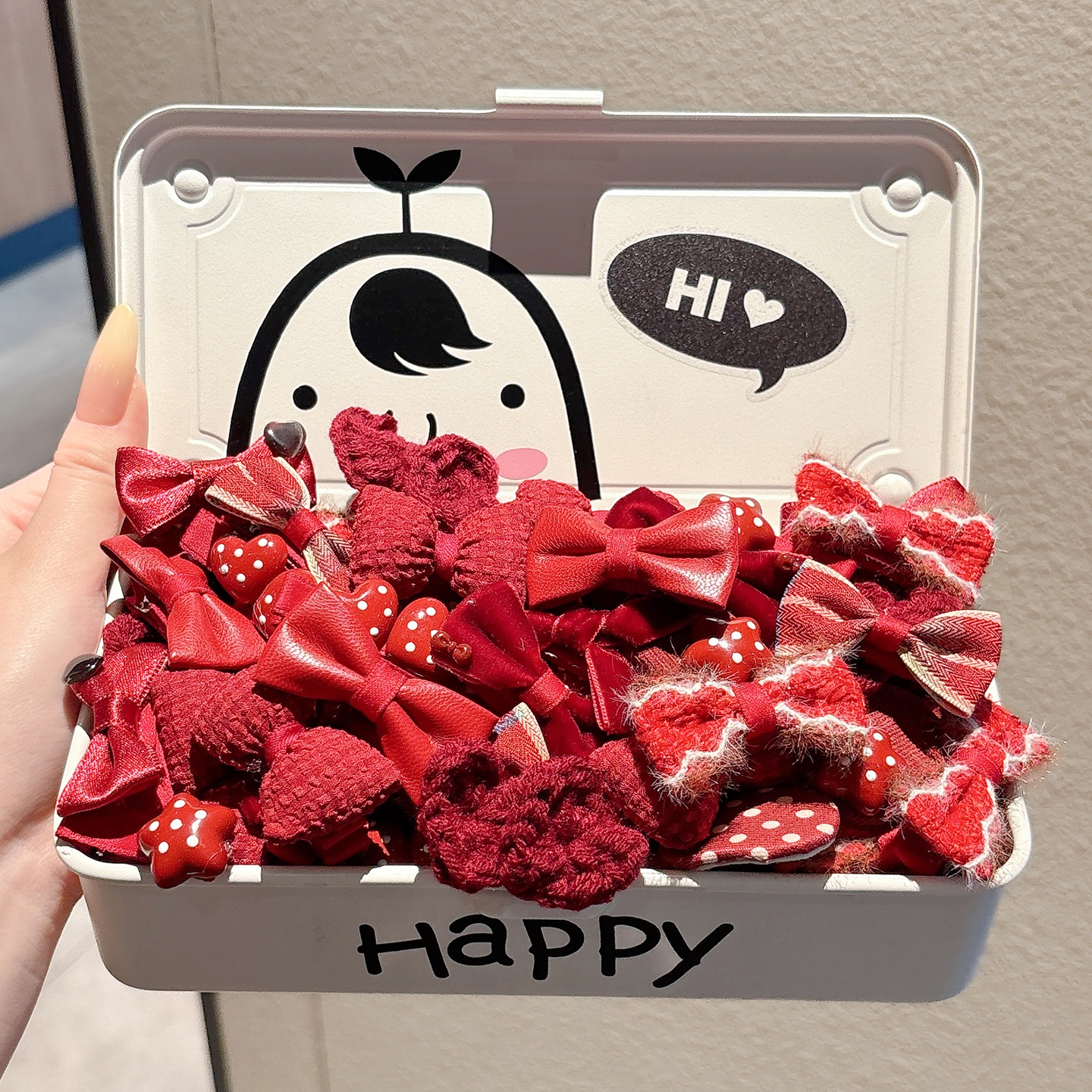 儿童新年红色蝴蝶结发夹女孩头饰