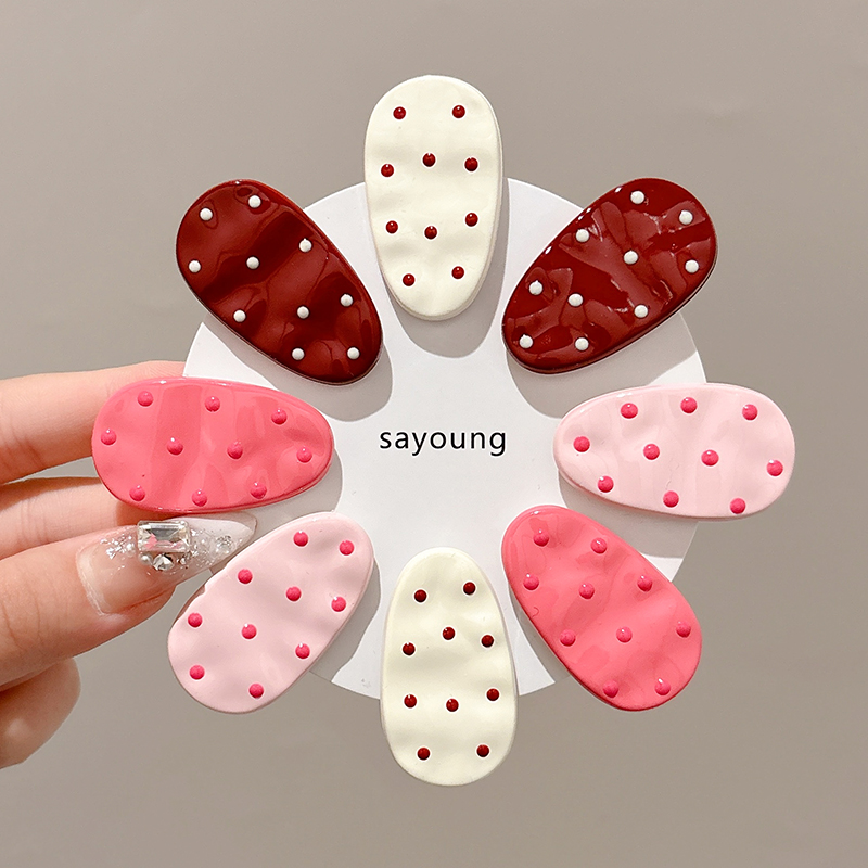 粉色波点椭圆发夹前额侧边刘海夹