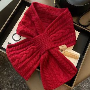 15cm 百搭保暖小围巾85 CS新款 澳洲羊毛麻花交叉针织护颈围脖韩版