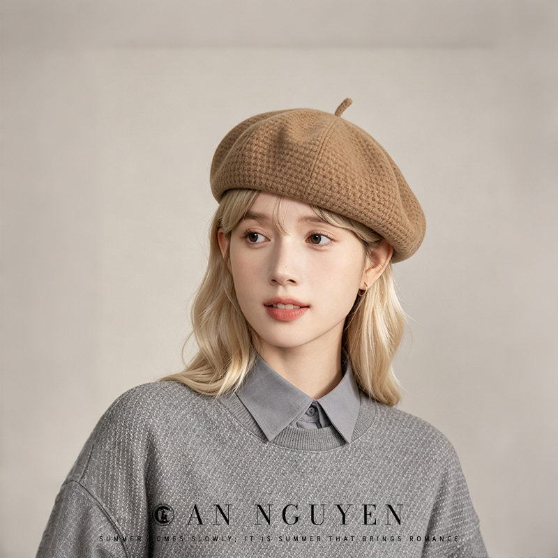 安源秋冬新款英伦风羊毛贝雷帽女秋冬百搭画家帽韩版南瓜帽