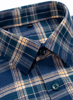 品质男装长袖衬衫纯棉磨毛格子上衣钮扣领无口袋叠穿内搭全棉衬衣