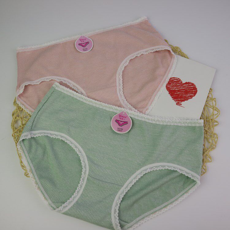 樱蜜儿705女士中低腰棉质蕾丝边竖条透气甜美小清新三角内裤m码