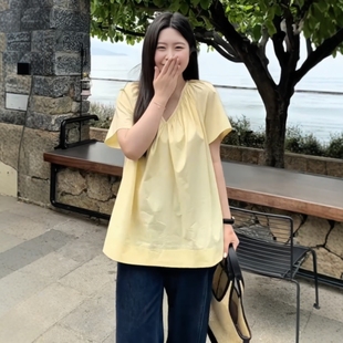 女装 超好看独特漂亮衬衫 大码 v领短袖 上衣 夏季 微胖mm显瘦遮肉小衫