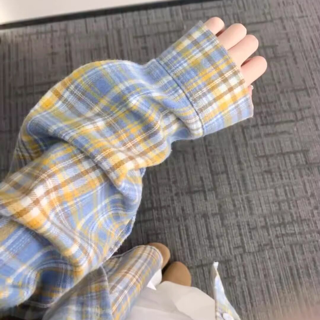 早春条纹格子衬衫上衣女2026新款爆款宽松慵懒风长袖休闲外套衬衣
