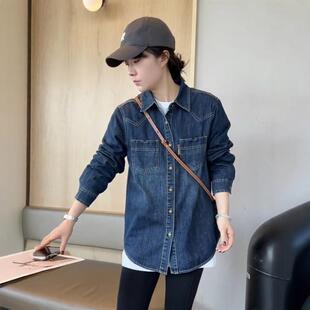 长袖 新款 牛仔衬衫 女2025秋装 叠穿衬衣上衣休闲显瘦外套 正品 装 爆款