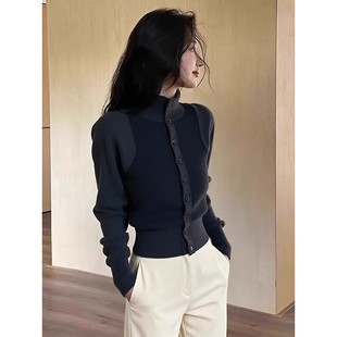 上衣打底 女秋冬巨好看灰色毛衣外套收腰长袖 修身 内搭高领针织开衫