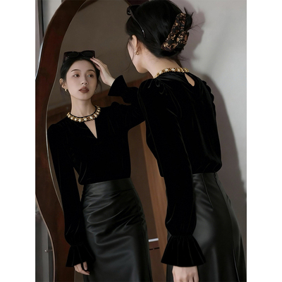 打底衫女内搭秋冬喇叭袖绝美上衣