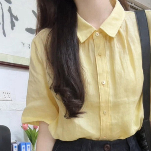 黄色Polo领短袖衬衫女士夏季