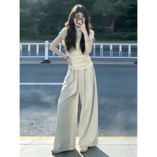 2026新款巨好看超火韩系穿搭一整套短袖t恤女夏季长裤子两件套装