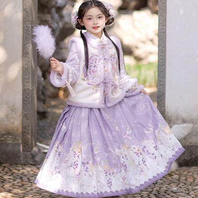 汉服女童2025新款拜年服儿童古风唐装冬装加绒日常可穿冬裙过年服