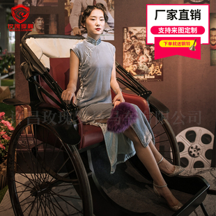 定制老上海复古黄包车影视道具婚纱摄影景区拉客人力车民国黄包车