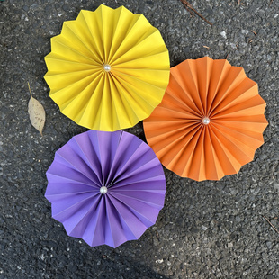 饰凌霄花布置年宵生日派对背景婚房彩色折纸扇新中式 元 宵纸扇花装