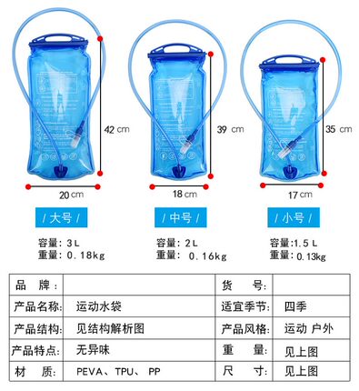 户外运动骑行水袋TPU食品级材质透明无味便携饮水袋大口易清洗2L3