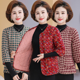 妈妈秋冬棉马甲中老年女装七分袖棉马夹外套加厚加绒棉衣保暖背心
