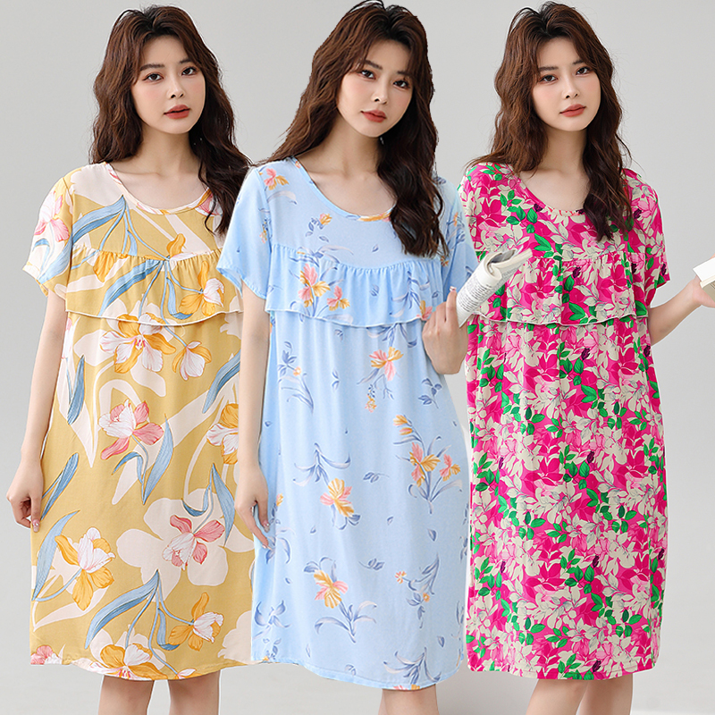 新款妈妈夏装睡裙棉绸家居服裙子