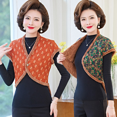 中老年女装北极绒短袖坎肩护肩