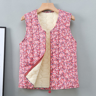 中老年人妈妈秋冬装 加厚外套坎肩棉衣 加绒加棉马甲小背心女士短款
