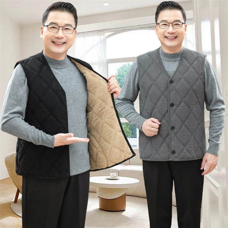 中老年爸爸装加绒加厚保暖棉马甲