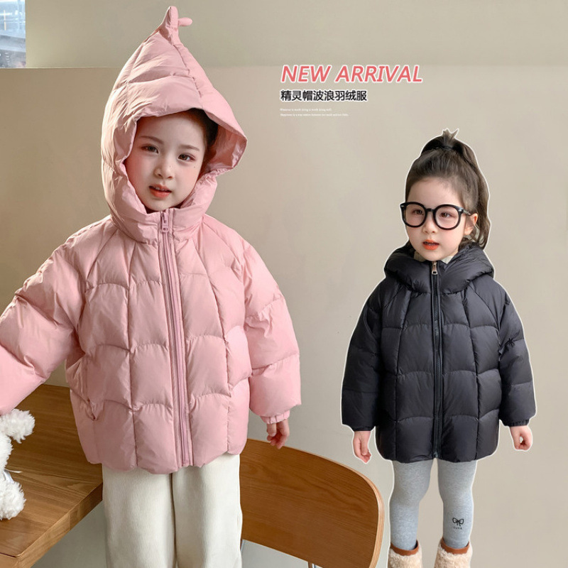 女童羽绒服冬装2025新款洋气儿童短款连帽加厚白鸭绒小女孩外套潮