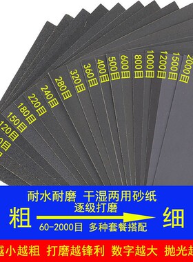打磨抛光砂纸耐磨水砂纸60-7000目砂子文玩墙漆木工粗细沙纸套装