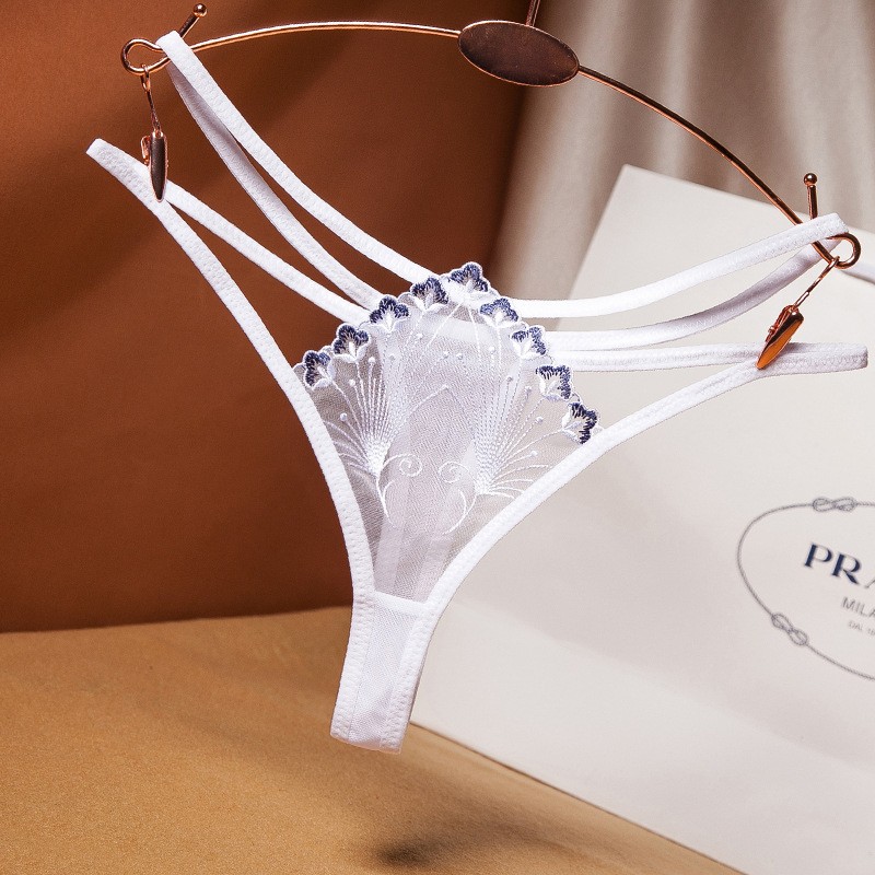 日系丁字裤女光感唯美刺绣透视诱惑比基尼女生内裤性感低腰超薄款