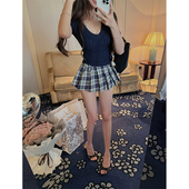 A字裙含内衬防走光半裙 子百褶裙复古短裙裤 MIMIFACE 学院风格