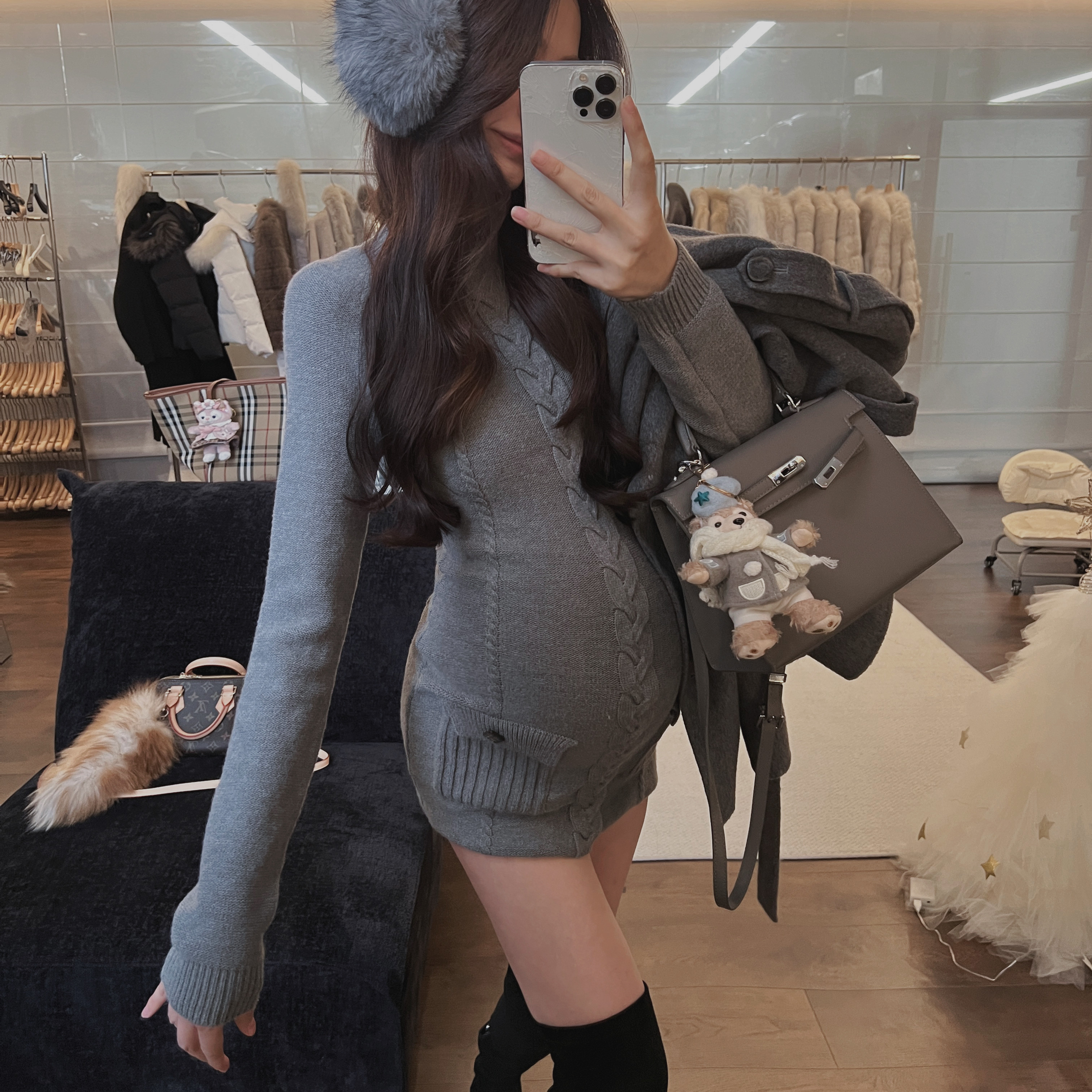 IN MIMIFACE【12.22/20:00上新】口袋款麻花毛线连衣裙