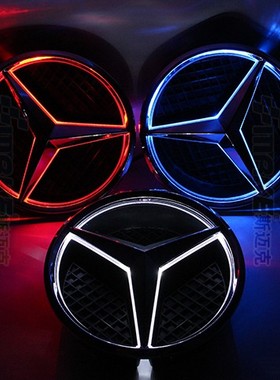 适用奔驰GLAE级GLKC200LE260 MLGLCCLA改装中网大标带灯发光车标