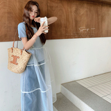 盐甜系穿搭休闲t恤套装女夏新款温柔甜美网纱吊带裙两件套连衣裙，女装连衣裙，两个王小姐