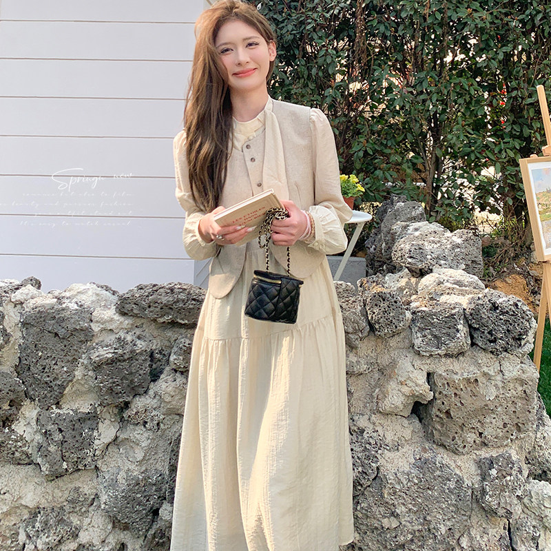 小香风马甲连衣裙套装女2025年春季新款法式温柔风减龄长裙两件套,女装套装/套裙,两个王小姐