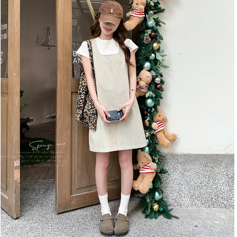 时尚设计感方领连衣裙女2025春季新款韩版小香风百搭宽松背心短裙,女装连衣裙,两个王小姐