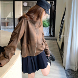 秋款现货！！斑驳色立领皮衣Q178P165K268，女装皮衣，两个王小姐