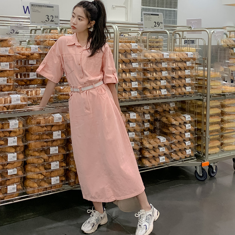 法式粉色气质连衣裙女夏2024新款显瘦工装裙长裙港风高级感质感,女装,两个王小姐