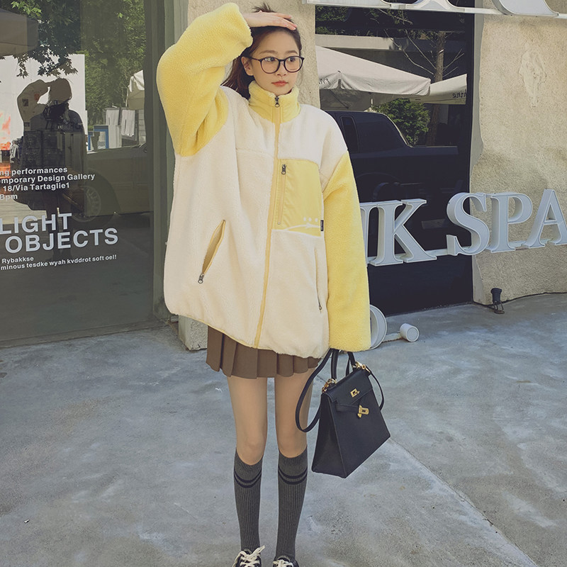 22新款！现货！立领拼接羊羔毛夹外套D220P160K258，女装棉衣/棉服，两个王小姐