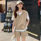 时尚休闲T恤马甲运动套装女夏2025新款小个子百搭显瘦短裤三件套，女装套装/套裙，两个王小姐