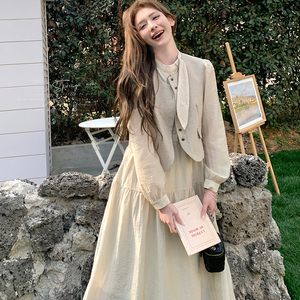 小香风马甲连衣裙套装女2025年春季新款法式温柔风减龄长裙两件套图片