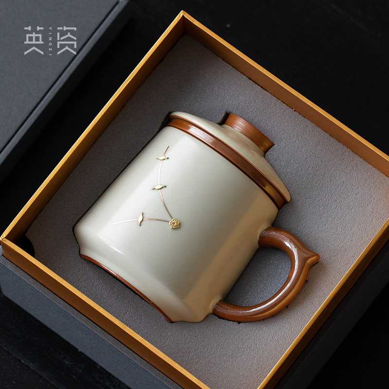 汝窑锔钉泡茶杯茶水分离家用个人过滤内胆杯子办公滤茶水杯礼盒装