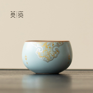 汝窑金银错小禅定茶杯陶瓷主人杯开 片可养功夫茶具个人专用品茗