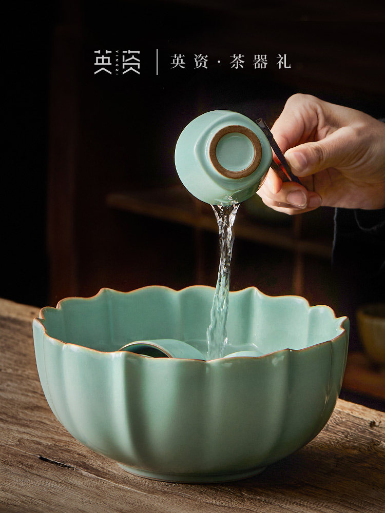 樱子汝窑大茶洗覆古陶瓷建造水碗功夫茶具笔洗杯洗茶道配件可洗