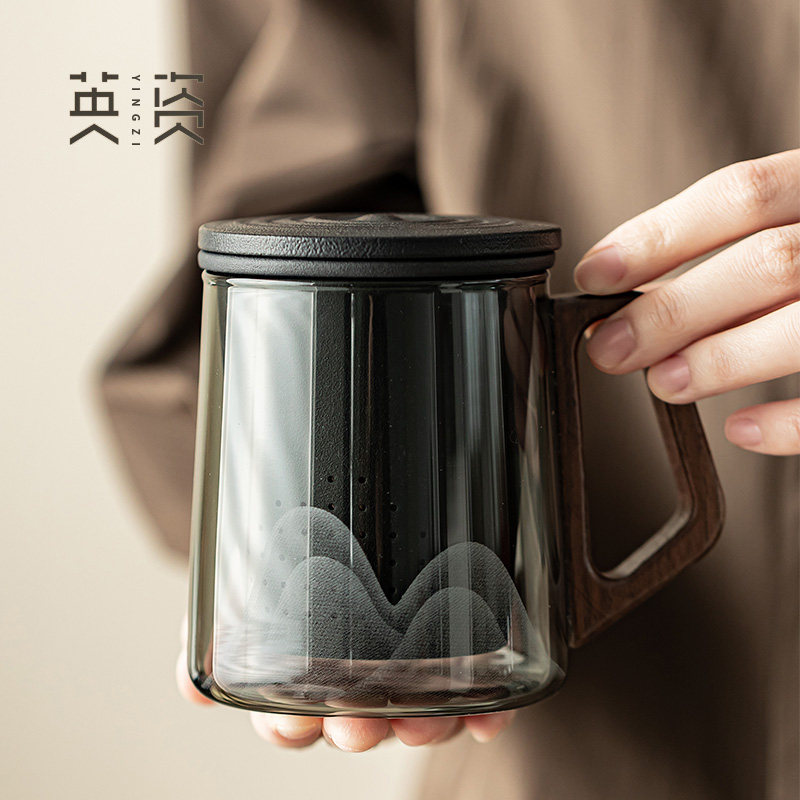 隐山玻璃泡茶杯茶水分离杯陶瓷过滤轻奢个人专用茶杯办公水杯杯子