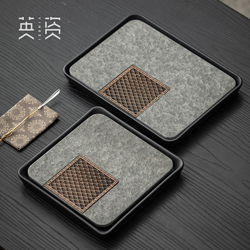 英资静心小号乌金石茶盘陶瓷底座家用储水干 干泡盘功夫茶具茶台