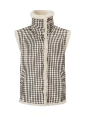 MHV ARCHIVE 棋盘格/羊羔绒 女士双面穿牛角扣马甲