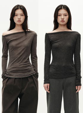 MHV ARCHIVE 25新款 100%精纺羊毛 女士斜肩长袖打底