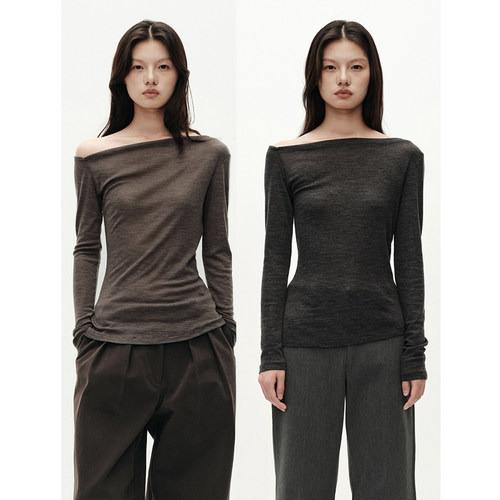 MHV ARCHIVE 25新款 100%精纺羊毛 女士斜肩长袖打底